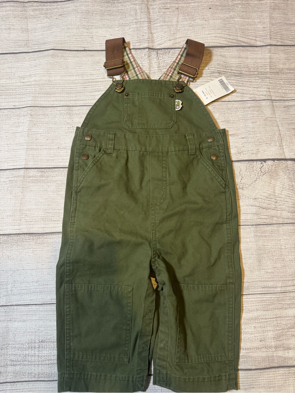 Gymboree Boy Green Overalls with Brown Straps 6 - 12 months